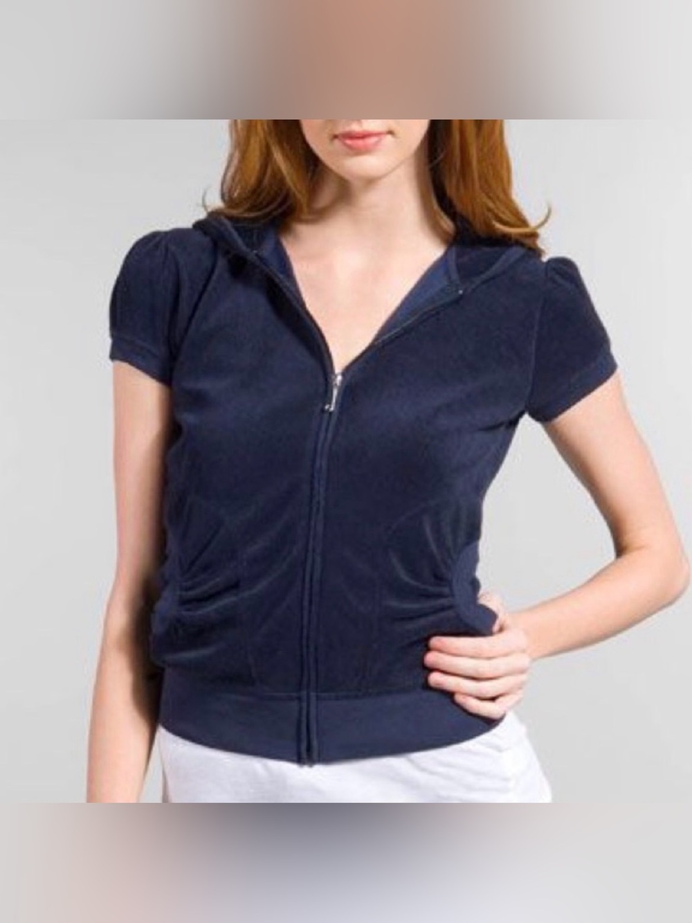 Vintage Y2K Juicy Couture Terry short sleeve hoodie in navy